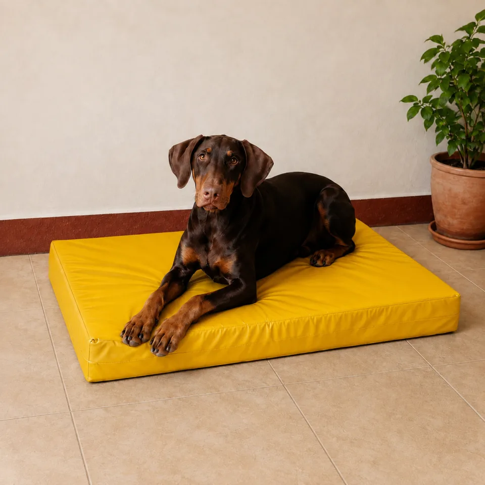Cama impermeable mediana amarilla extra resistente para mascotas