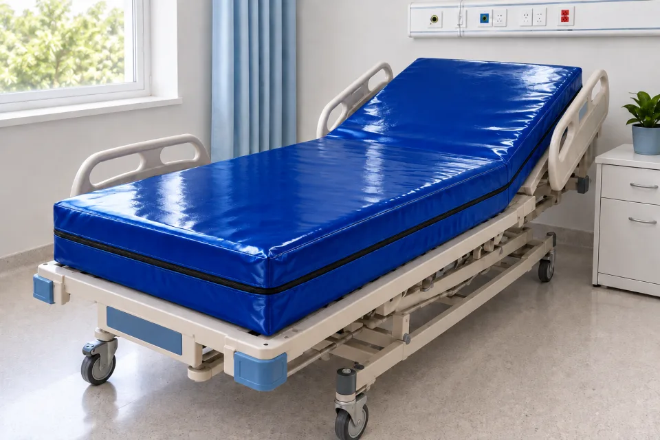 Colchón hospitalario ortopédico en lona impermeable azul