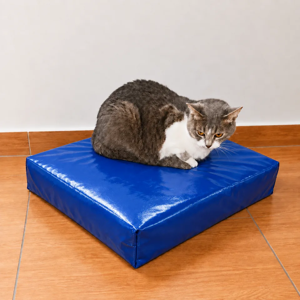 Colchón ortopédico pequeño para mascotas en lona impermeable azul