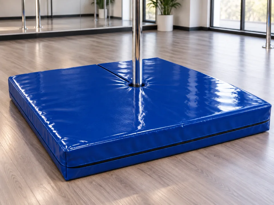 Colchoneta premium para pole dance en lona impermeable azul