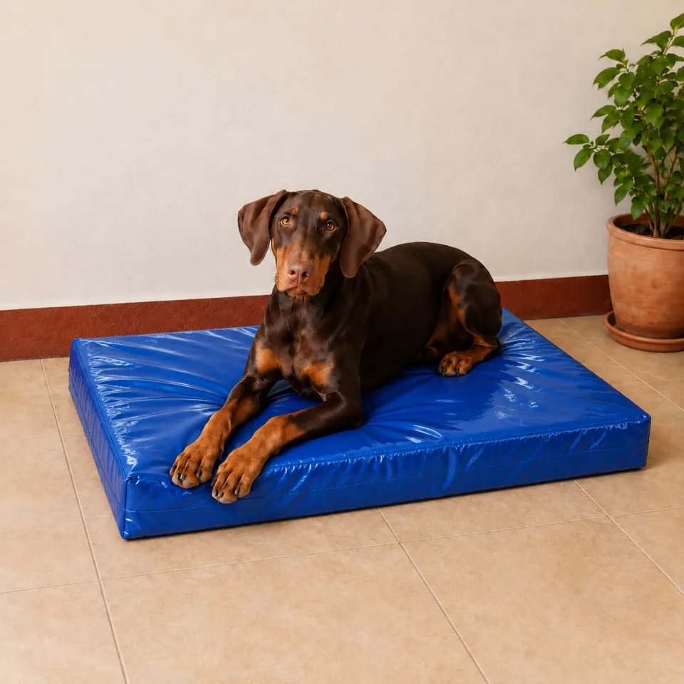 Colchón ortopédico mediano para mascotas en lona impermeable azul