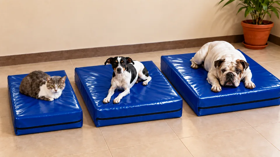 Cama ortopédica mediana en lona impermeable azul para mascotas