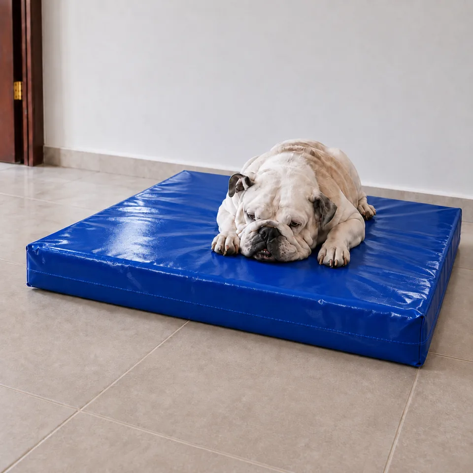 Colchón ortopédico grande para mascotas en lona impermeable azul